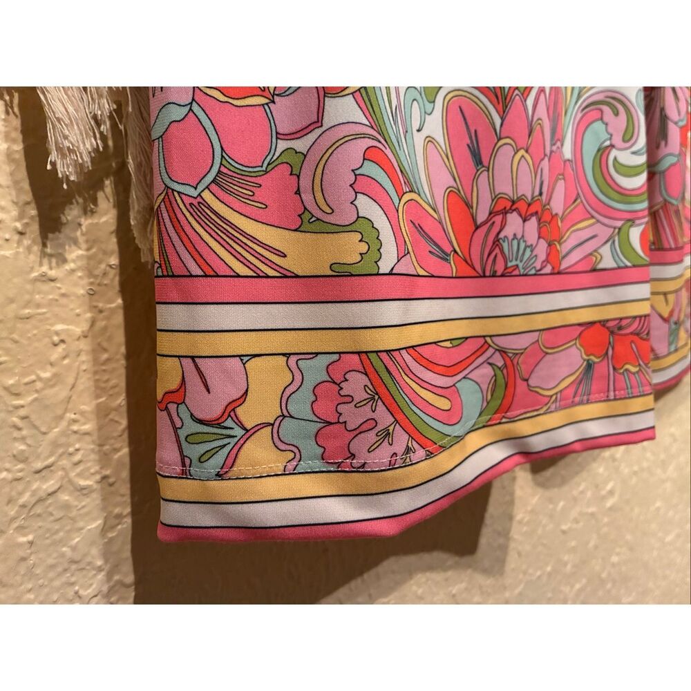 The Boston Proper Wide Leg Resort Palazzo Pants Pink Mod 60s Flowers Summer Size - Picture 4 of 5